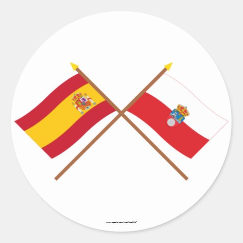 Crossed flags of Spain and Cantabria Classic Round Sticker