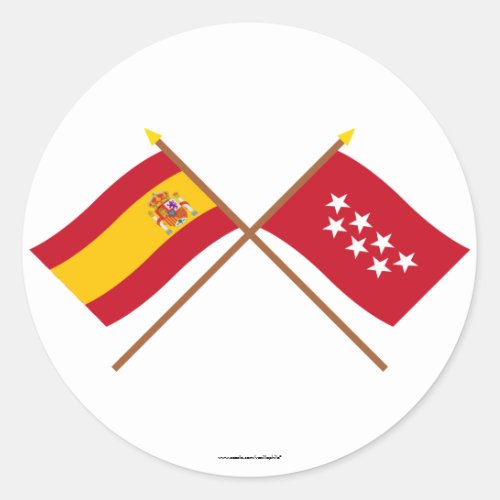 Crossed flags of Spain and Madrid Classic Round Sticker