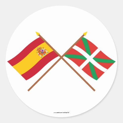 Crossed flags of Spain and Pas Vasco Euskadi Classic Round Sticker