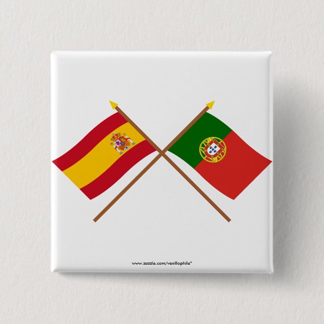 Crossed Flags of Spain and Portugal Pinback Button (Front)