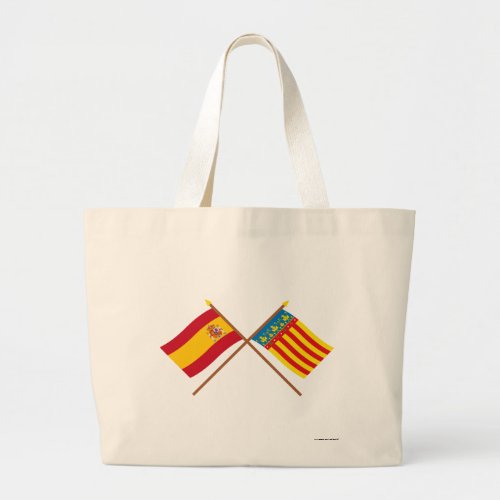 Crossed flags of Spain and Valencia Large Tote Bag