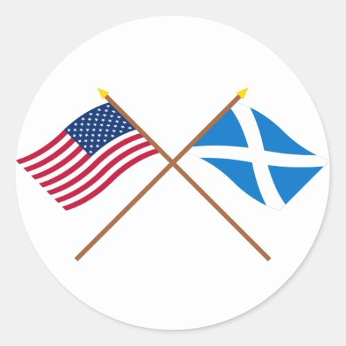 Crossed Flags of the USA and Scotland Cross Classic Round Sticker