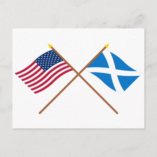 Crossed Flags of the USA and Scotland Cross Postcard