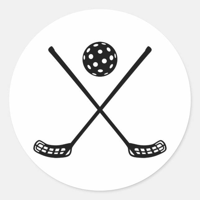 Crossed floorball sticks classic round sticker (Front)