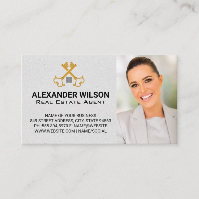 Crossed Gold Keys | Business Woman Business Card (Front)