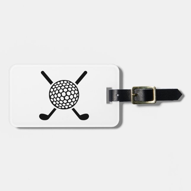 Crossed golf clubs ball luggage tag (Front Horizontal)