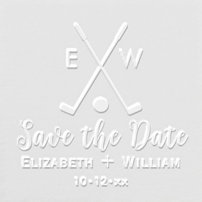 Crossed Golf Clubs Ball Monogram Save the Date Embosser (Design)