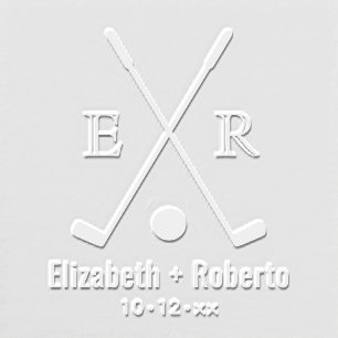 Crossed Golf Clubs Couple 2 Initial Monogram Embosser