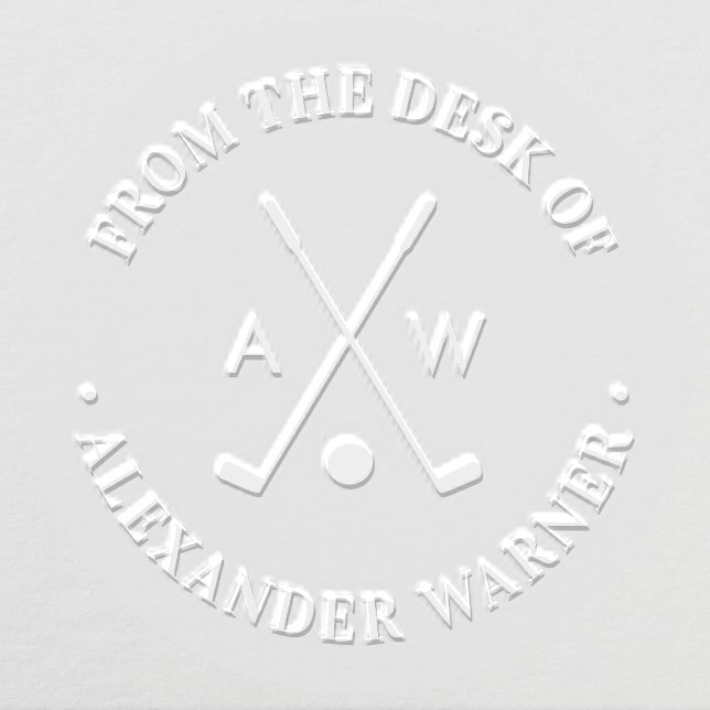 Crossed Golf Clubs Golf Ball Monogram ”desk of” Embosser (Design)