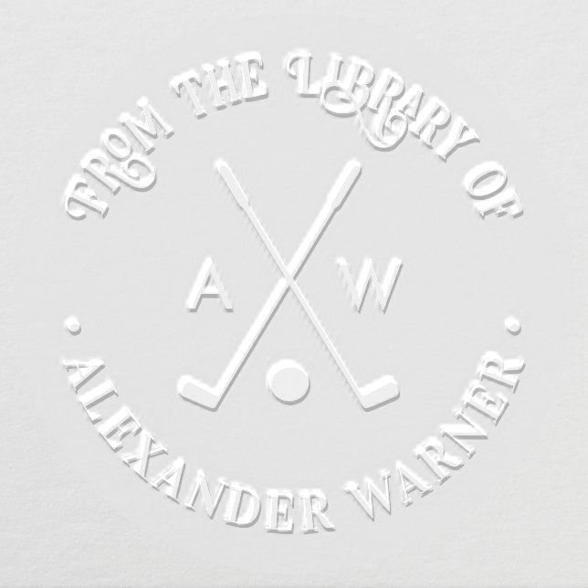 Crossed Golf Clubs Golf Ball Monogram Library Book Embosser (Design)