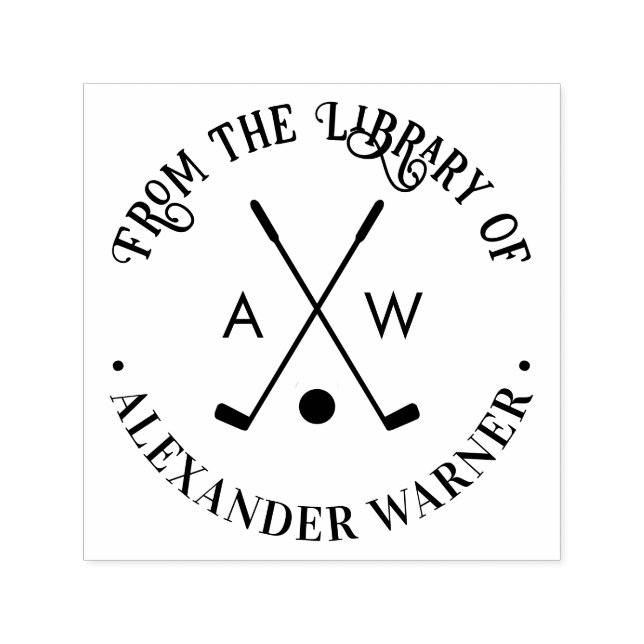 Crossed Golf Clubs Golf Ball Monogram Library Book Self-inking Stamp (Design)