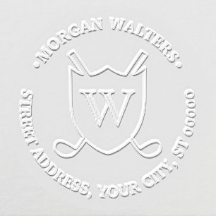 Crossed Golf Clubs Shield #2 Monogram Name Address Embosser