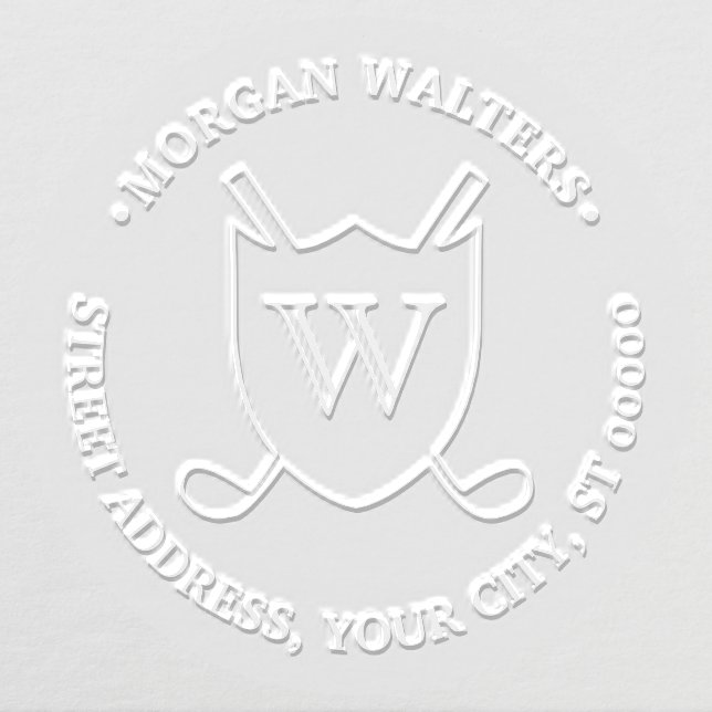 Crossed Golf Clubs Shield #2 Monogram Name Address Embosser (Design)
