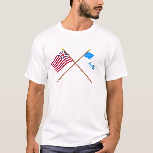 Crossed Grand  Union  and RI 1st Regiment Flags T_Shirt
