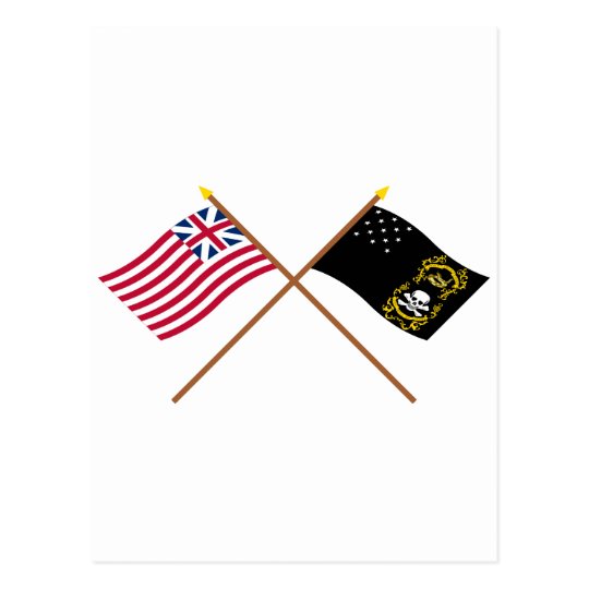 Crossed Grand Union and Veterans Exempt Flags Postcard