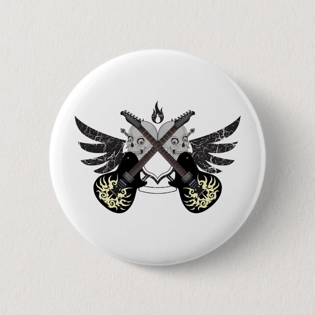 Crossed Guitars and Skulls Pinback Button (Front)