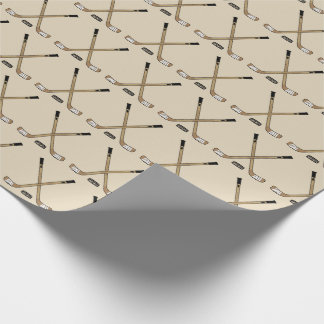 Crossed Hockey Sticks and Puck Brown Tan Wrapping Paper