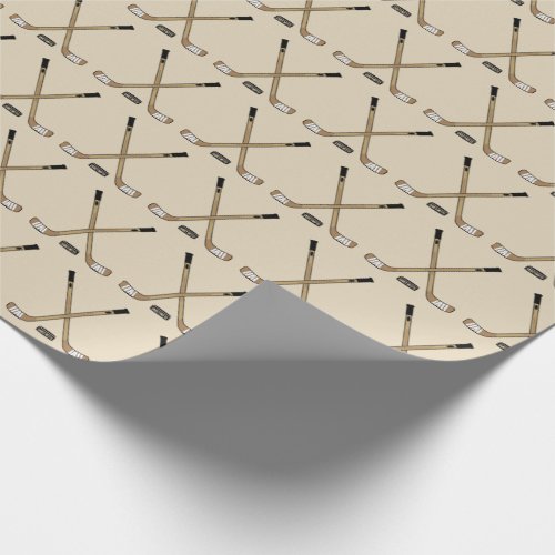 Crossed Hockey Sticks and Puck Brown Tan Wrapping Paper