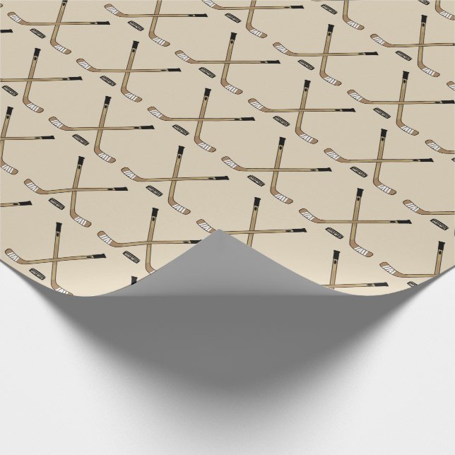 Crossed Hockey Sticks and Puck Brown Tan Wrapping Paper (Corner)