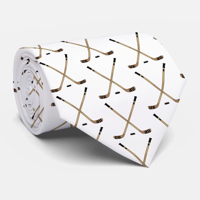 Crossed Hockey Sticks and Puck Tie (Rolled)