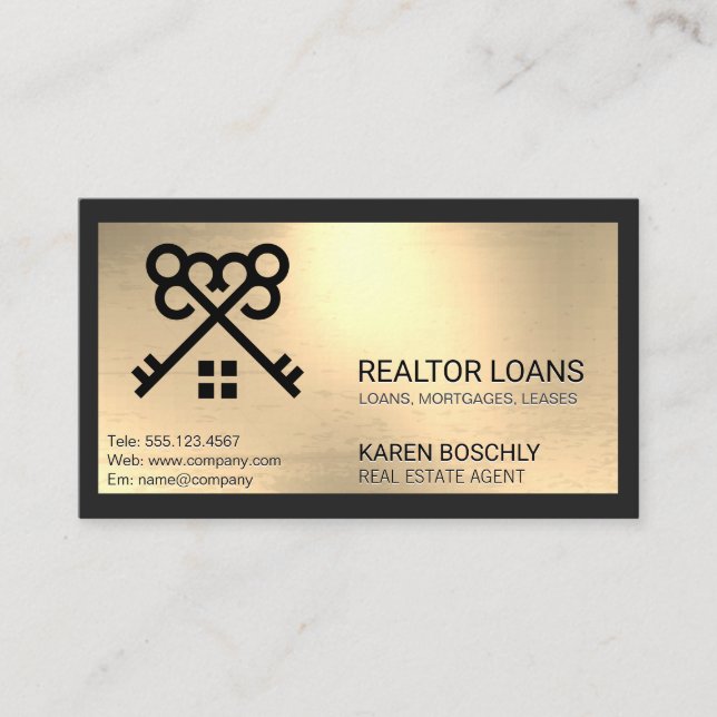 Crossed Keys Home Logo | Real Estate Business Card (Front)