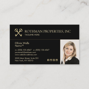Crossed Keys Real Estate Agent  Add Photo Business Business Card
