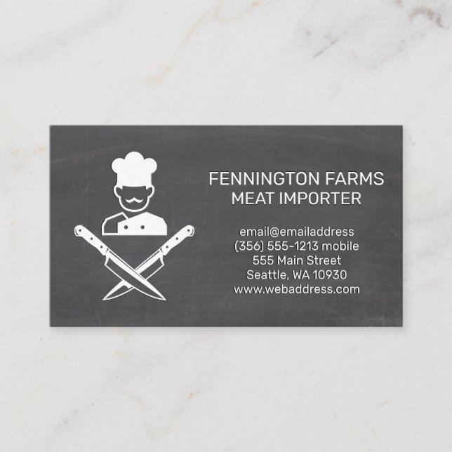 Crossed Knives | Chalkboard Background Business Card (Front)