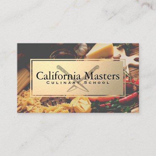 Crossed Knives  Gold Metallic  Food on Table Business Card