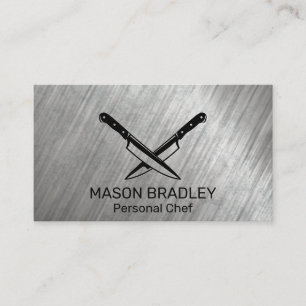 Crossed Knives   Metal Background Business Card