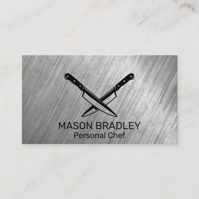 Crossed Knives | Metal Background Business Card (Front)