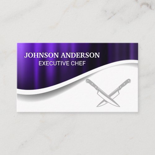 Crossed Knives  Purple Metal Background Loyalty Card