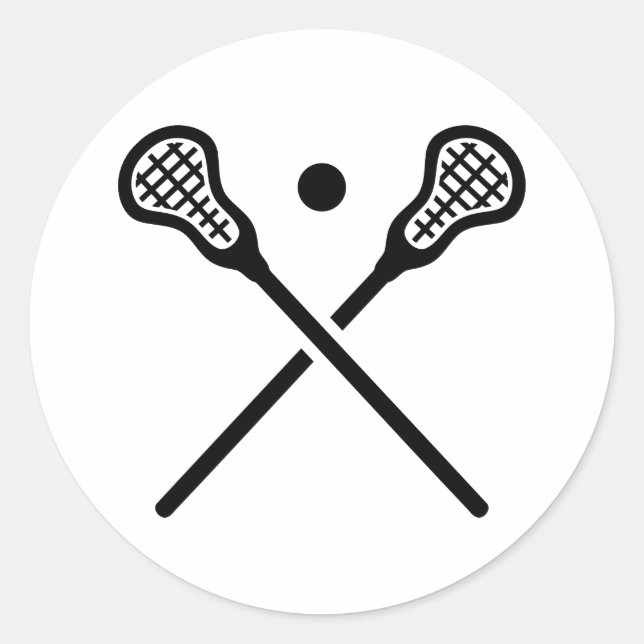 Crossed lacrosse sticks ball classic round sticker (Front)