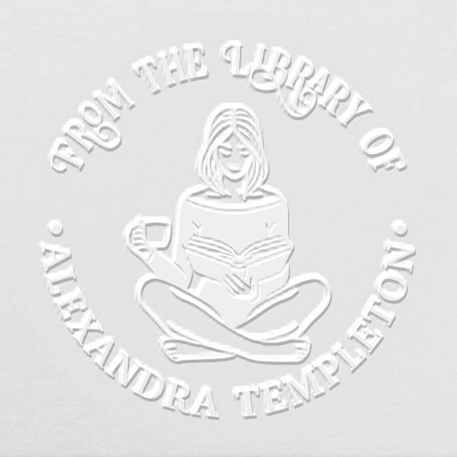 Crossed Legged Girl Reading #2 Library Book Name Embosser (Design)