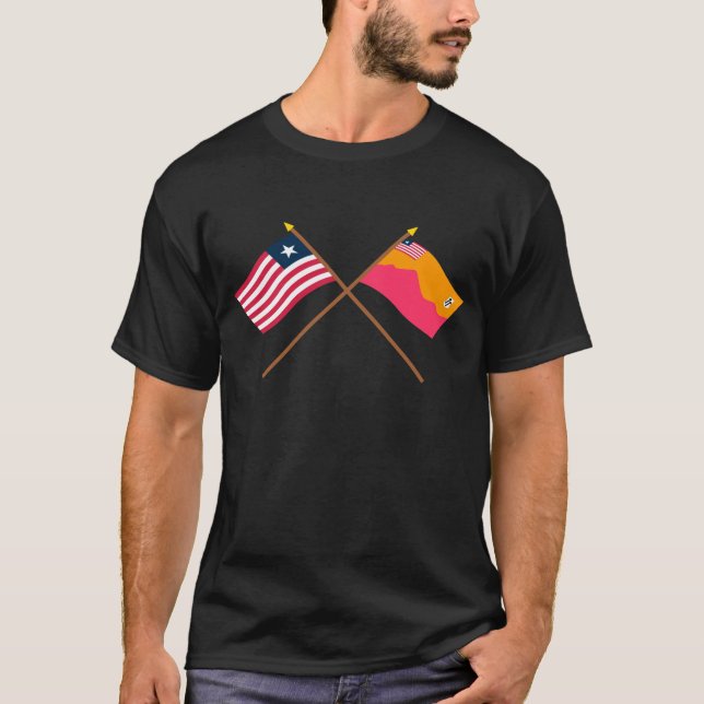 Crossed Liberia and Bong County Flags T-Shirt (Front)