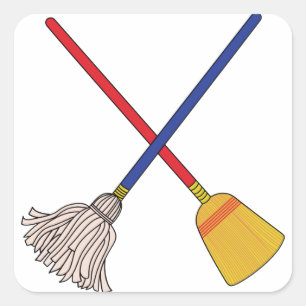 Crossed Mop & Broom Square Sticker