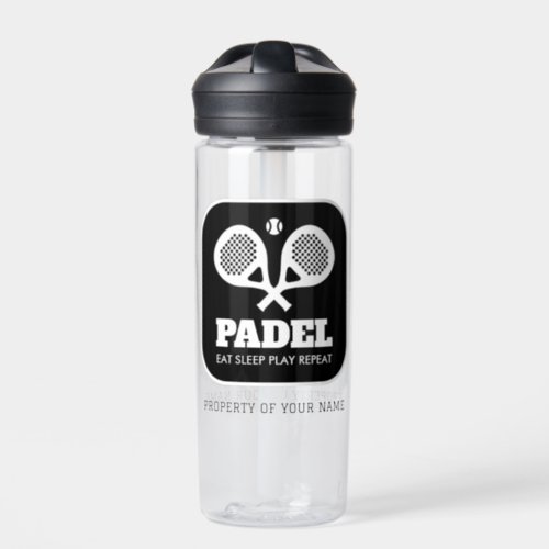 Crossed padel rackets custom name water bottle