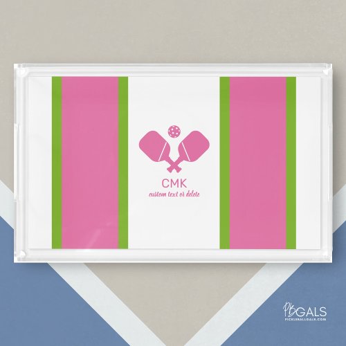 Crossed Pickleball Paddles Monogrammed Initials Acrylic Tray