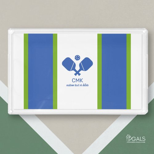Crossed Pickleball Paddles Monogrammed Initials Acrylic Tray