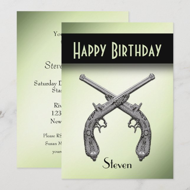 Crossed Pistols Birthday Party Invitation (Front/Back)