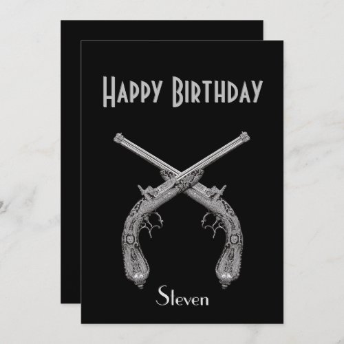 Crossed Pistols Black Birthday Party Invitation