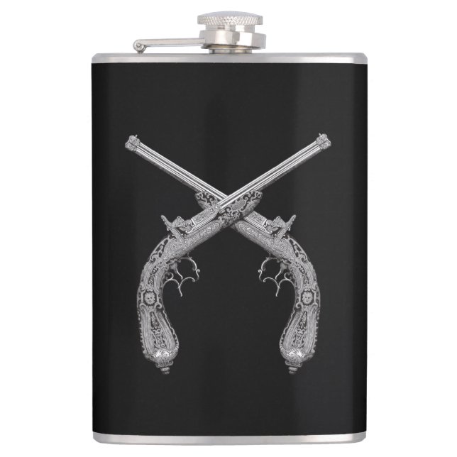Crossed Pistols Black Flask (Front)