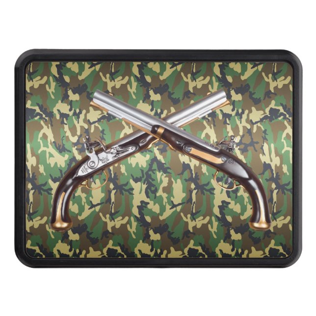 Crossed Pistols Camo Trailer Hitch Cover (Front)