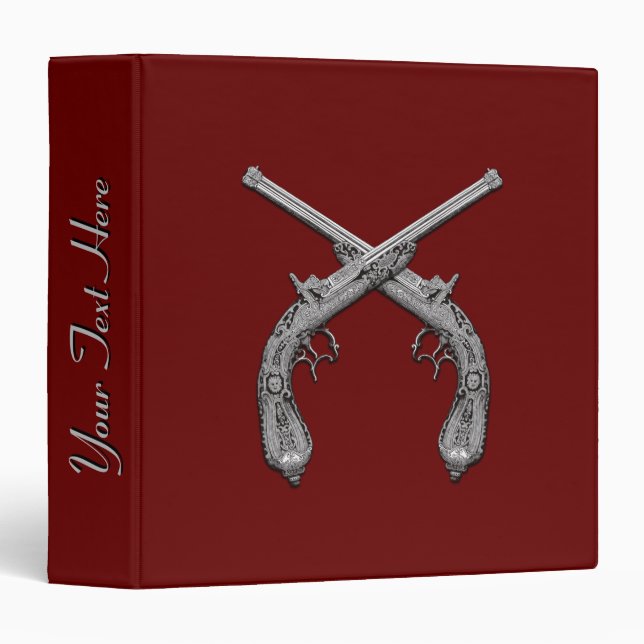 Crossed Pistols Maroon with Name 3 Ring Binder (Front/Spine)