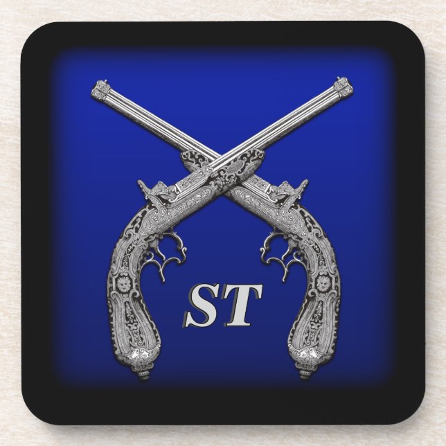 Crossed Pistols Personalized Square Coasters (Front)