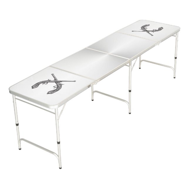Crossed Pistols Silver Beer Pong Table (Angled)