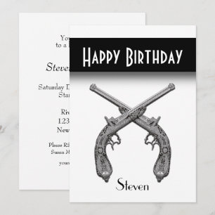 Crossed Pistols White Birthday Party Invitation