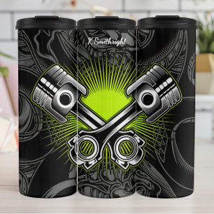 Crossed Pistons Industrial Mechanic Emblem Thermal Tumbler