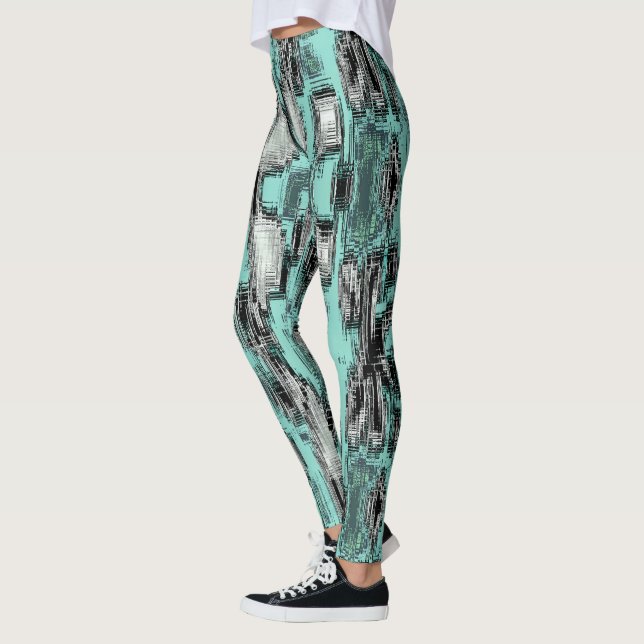 Crossed pixelated lines forming abstract squares leggings (Left)