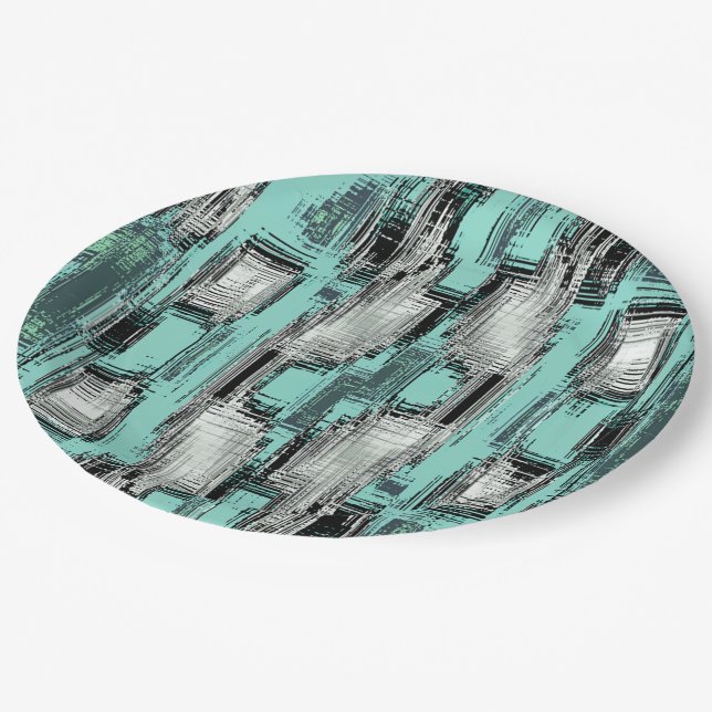 Crossed pixelated lines forming abstract squares paper plates (Angled)