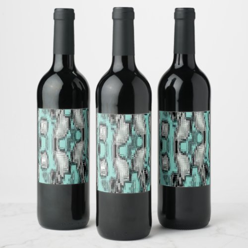 Crossed pixelated lines forming abstract squares wine label